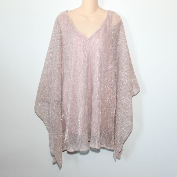 Always Indigo Tops - NWT Always Indigo Metallic Overlay Cape Poncho Top Pink Women's Size 3X H12279